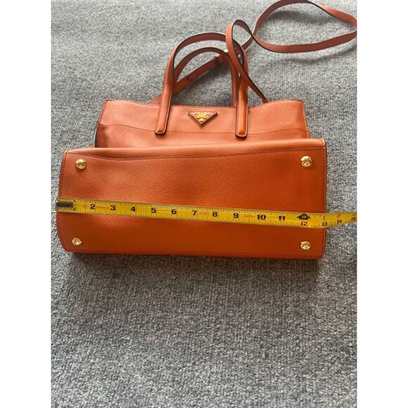 Prada Womens Orange Saffiano Leather Triple Pocket Convertible Tote Bag 13x10 In - Picture 13 of 16